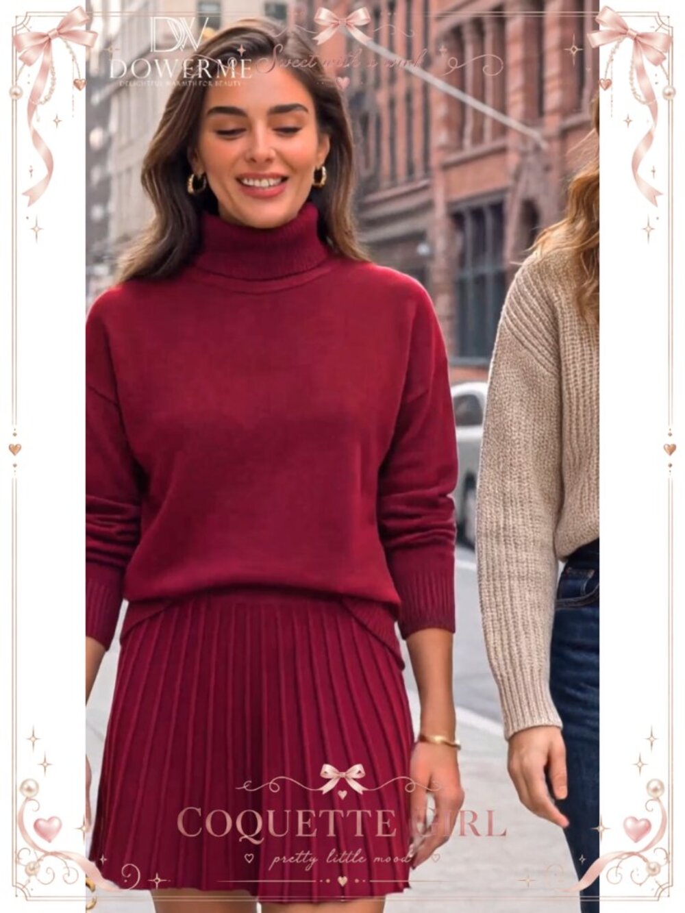 Turtleneck Sweater & Pleated Mini Skirt 2 Piece Set Knit Lounge Set - Picture 6 of 6